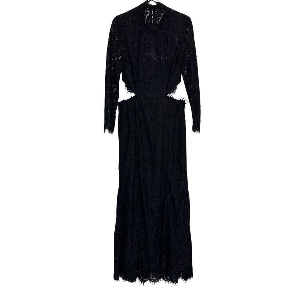 Fame and Partners Black Lace Long Sleeve Full Length Gown 8